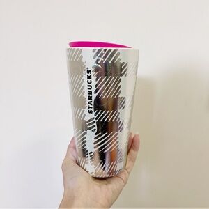 Starbucks 2024 Holiday Luster Ceramic Iridescent Silver Plaid Tumbler 12oz NEW